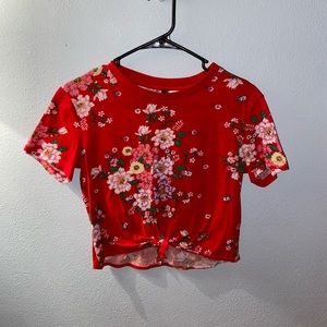 Red floral crop top